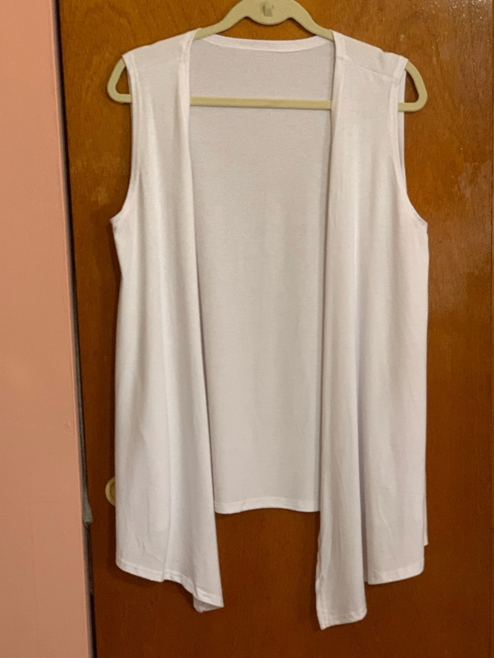 White Sleeveless Draped Open-Front Tank Vest Pockets L